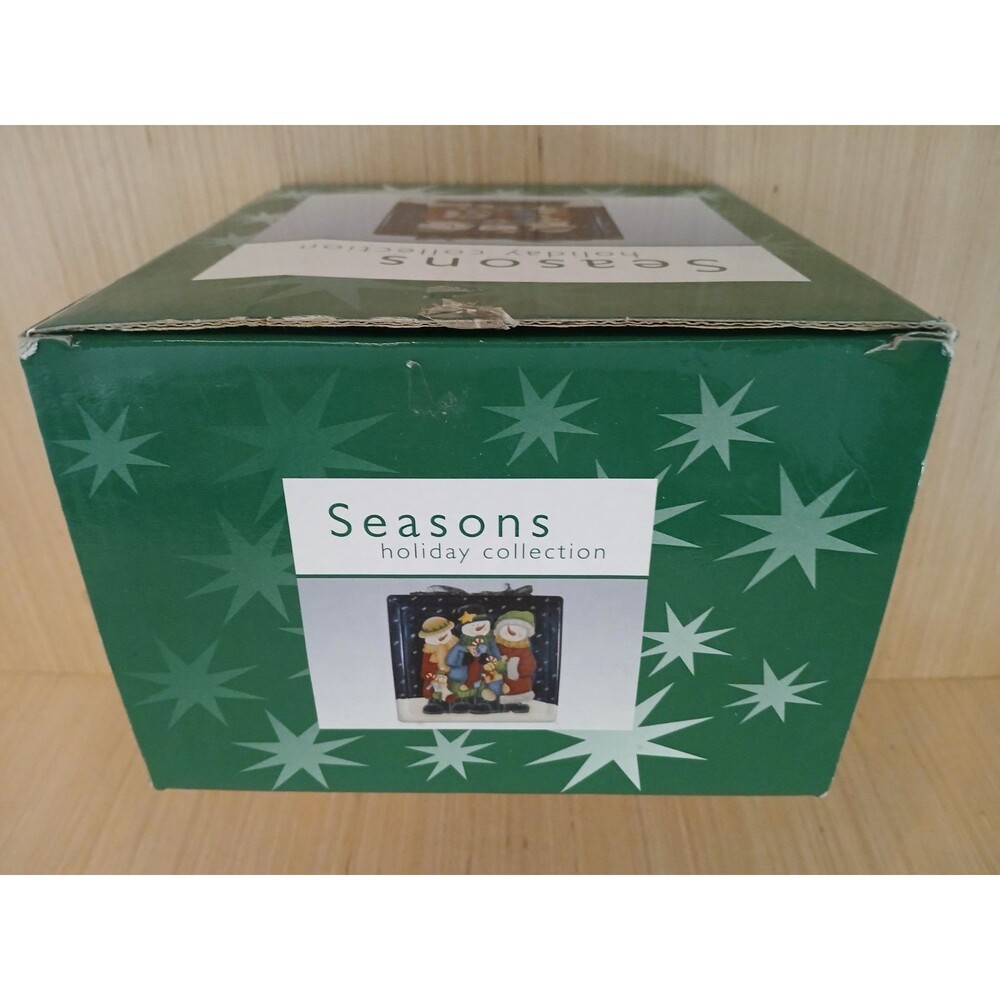 Seasons Holiday Collection Glass Light Up Christmas Present Block with Snowmen - Picture 11 of 14